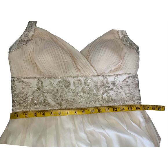 OC by Oleg Cassini Womens Ivory Maxi Halter Evening Gown Dress Silk Beaded 14 - Picture 7 of 13